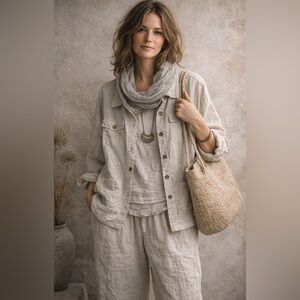 Carol LeValley SF 100% Linen Utility Shirt Jacket Women’s XL USA Made Lagenlook